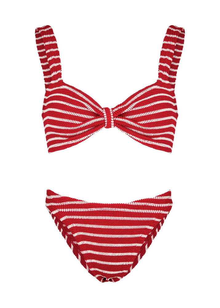 Hunza G - Bonnie Seersucker Bikini, Red, One Size, Elasticated, Knotted Detail At Front, Machine Wash, Hunza G Red Bikini - Cover