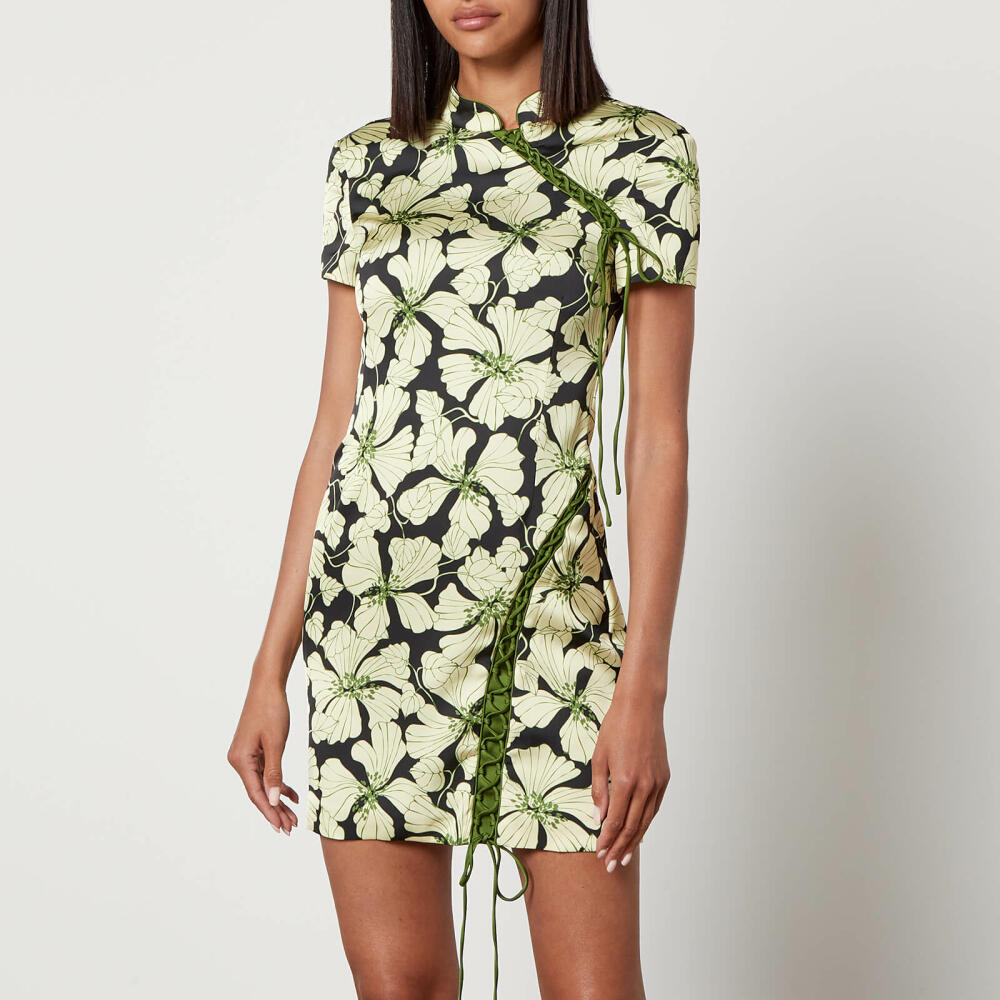 De La Vali Trapeze Floral-Print Satin Mini Dress Cover