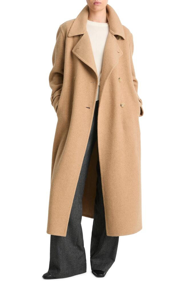 Vince Double Breasted Wool Blend Belted Coat in Camel Cover