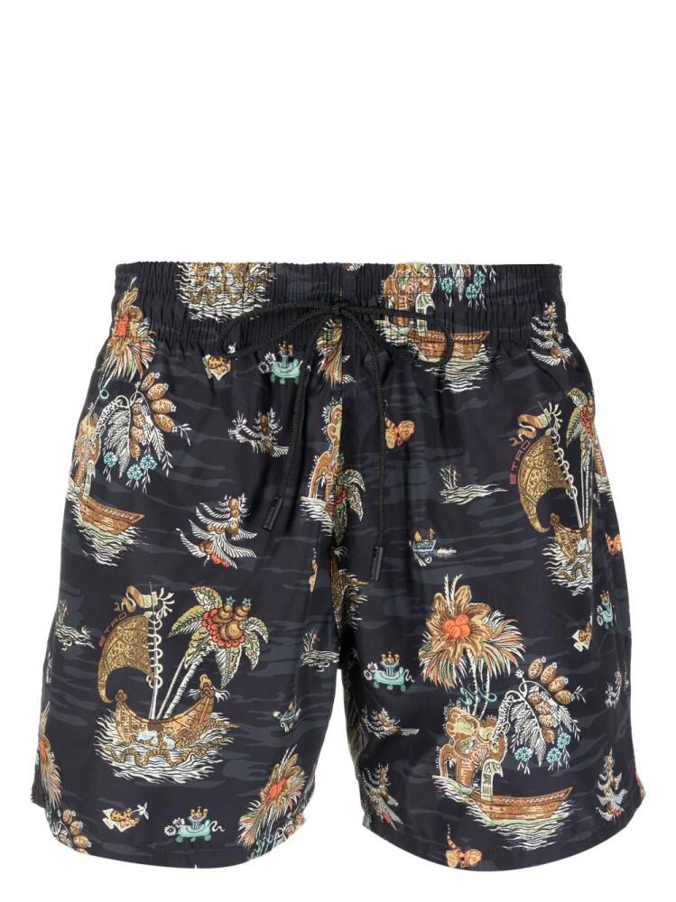 ETRO graphic-print drawstring deck shorts - Green Cover