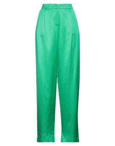 Emma & Gaia Woman Pants Emerald green Viscose, Linen Cover