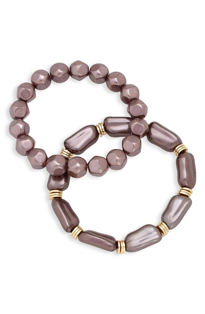 Nordstrom Set of 2 Imitation Pearl Stretch Bracelets in Gold/plum Cover