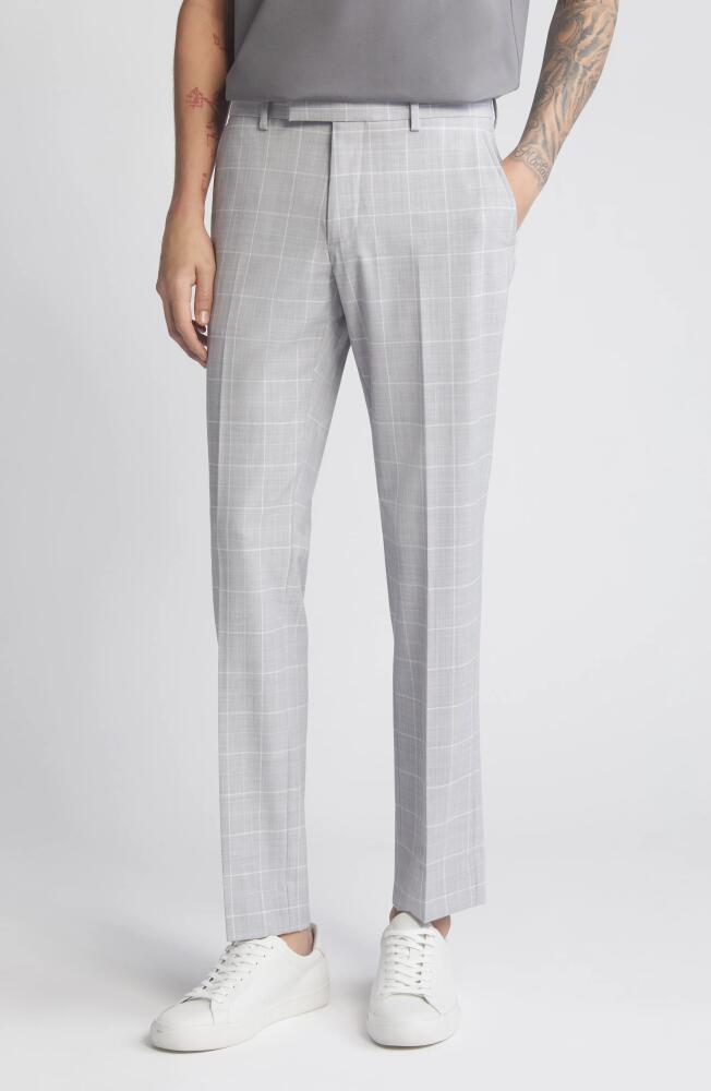 Open Edit Extra Trim Fit Plaid Wool Blend Trousers in Grey Finestra Plaid Cover