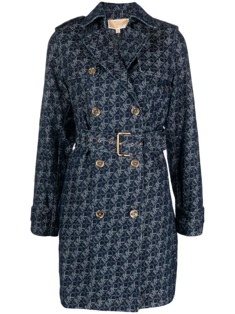 Michael Michael Kors logo-jacquard denim trench coat - Blue Cover