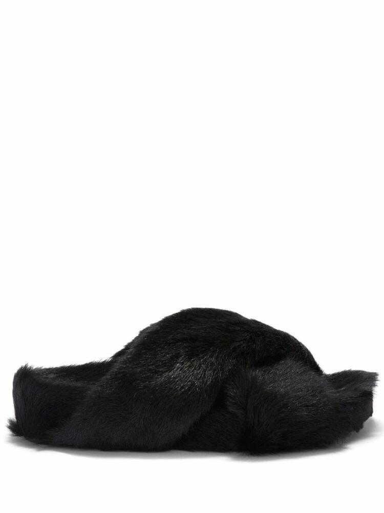 Jil Sander crossover-strap fur slides - Black Cover