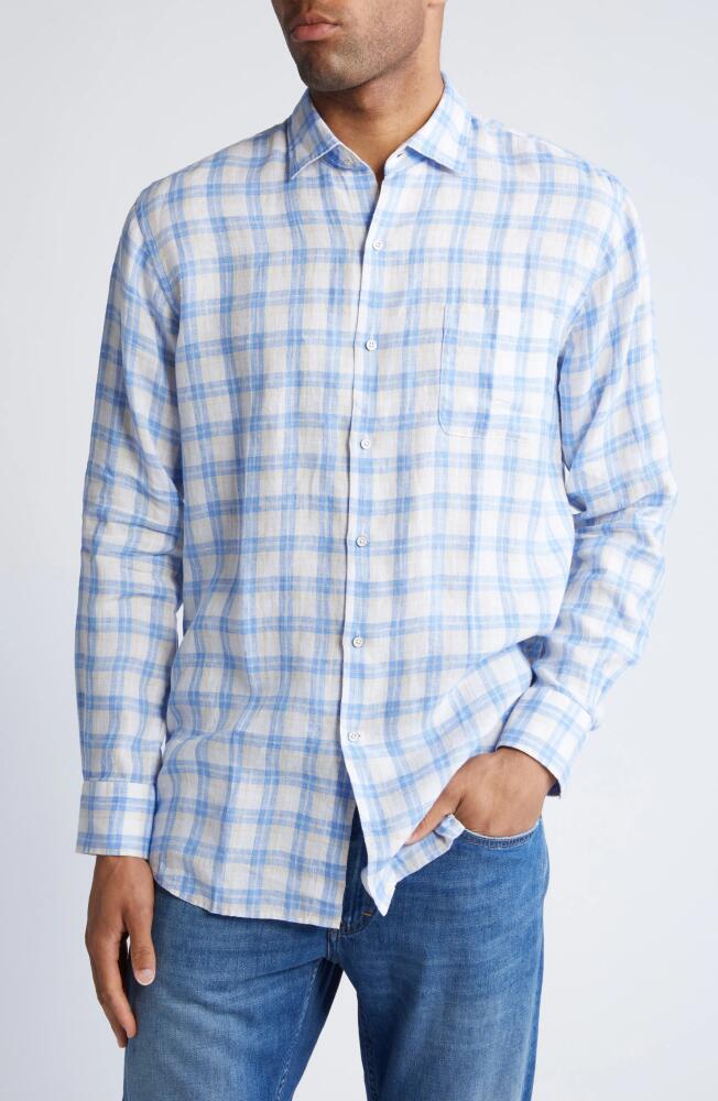 Peter Millar Edisto Check Linen Button-Up Shirt in Cottage Blue Cover