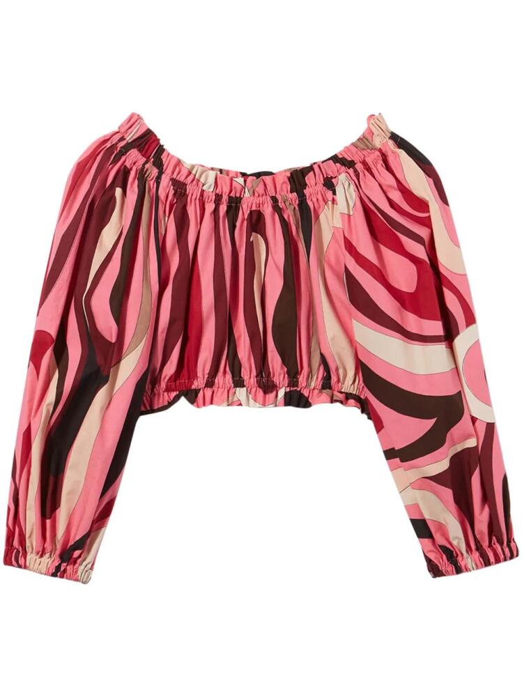 PUCCI abstract-print cropped blouse - Pink Cover