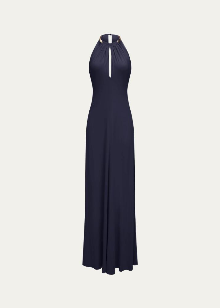 Halston Oriana Cutout Halter Jersey Gown Cover