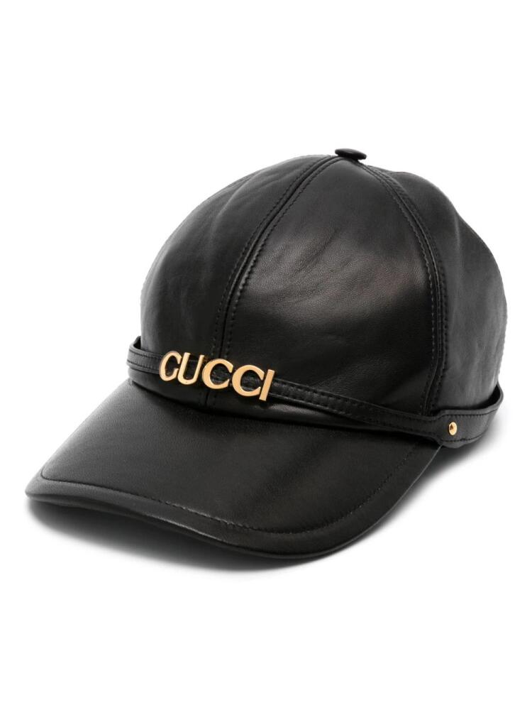 Gucci Gucci-plaque leather baseball cap - Black Cover