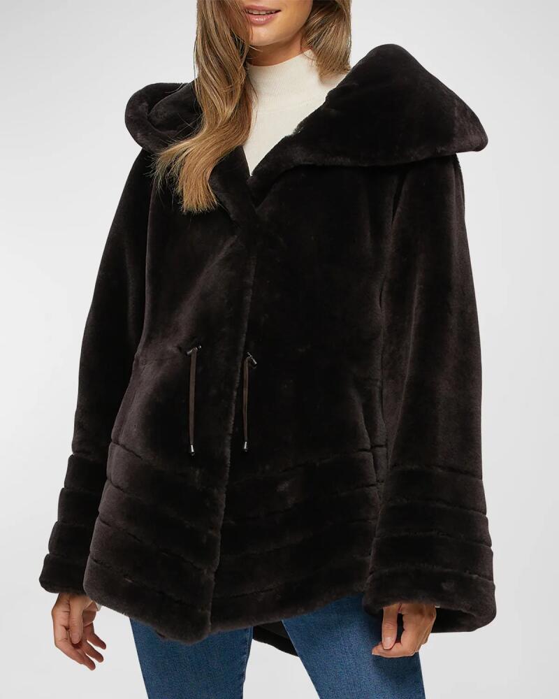 Gorski Chevron-Hem Shearling Lamb Hooded Reversible Jacket Cover