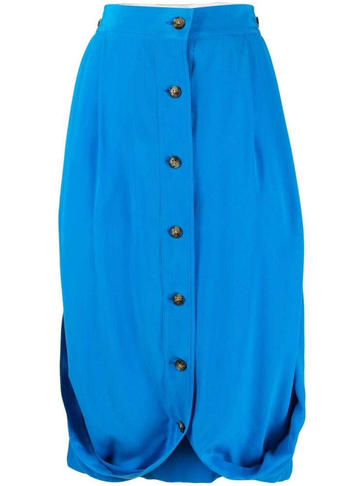 QUIRA high-waisted buttoned silk skirt - Blue Cover