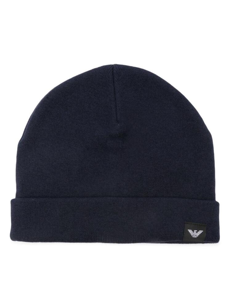 Emporio Armani logo-patch fine-knit beanie - Blue Cover