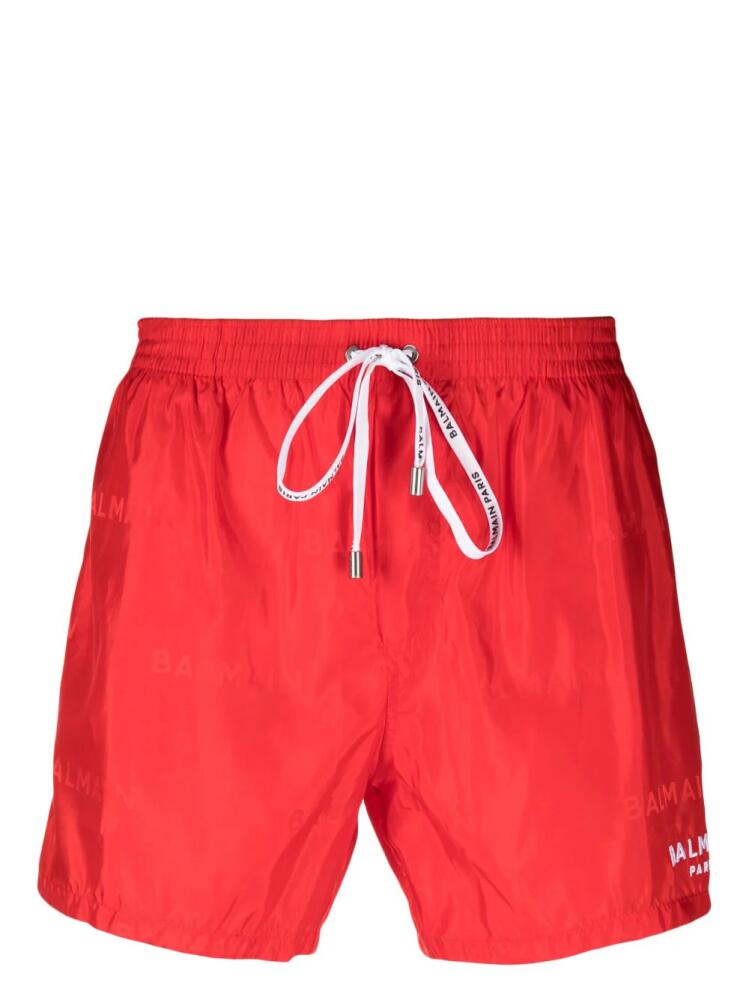 Balmain logo-print swim shorts - Red Cover