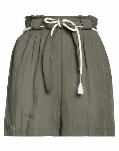 Mdm Mademoiselle Du Monde Woman Shorts & Bermuda Shorts Military green Viscose, Linen Cover