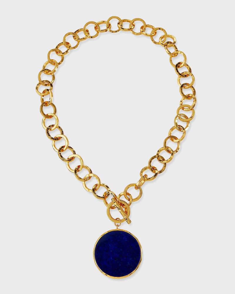 NEST Jewelry Hammered Gold Link Lapis Bezel Necklace Cover