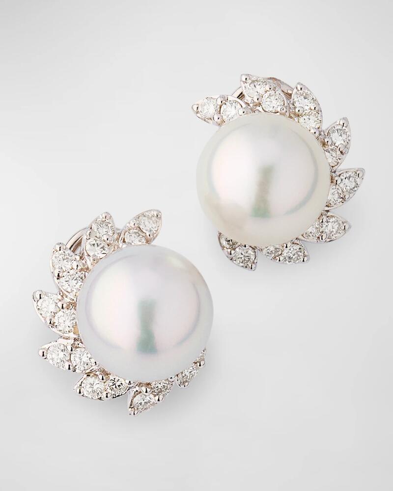 Belpearl 18K White Gold 11.5mm South Sea Pearl and Diamond Earrings Cover