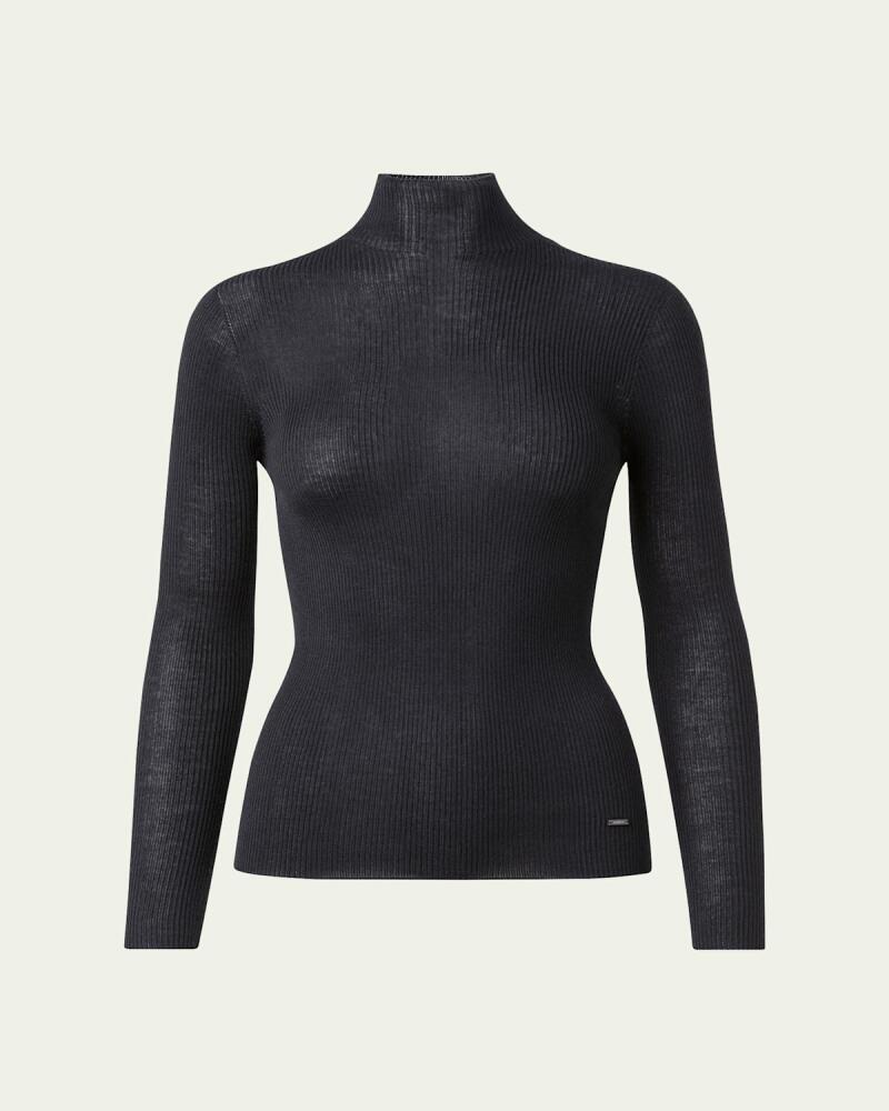 Akris Cashmere-Blend Fine Ribbed Knit Top Cover