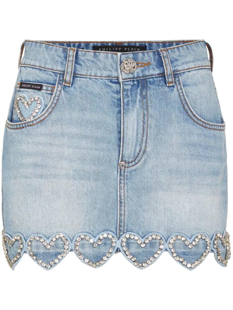 Philipp Plein heart-embellished denim skirt - Blue Cover