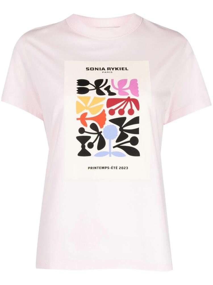 Sonia Rykiel logo art-print cotton T-shirt - Pink Cover