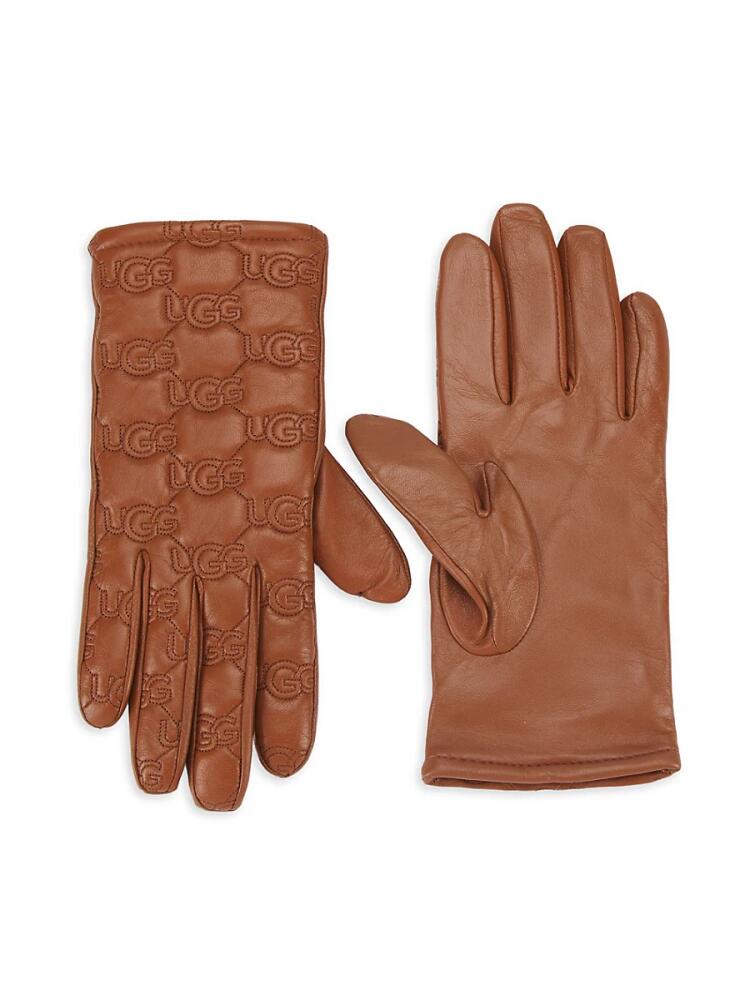 UGG Women's Monogram Stitched Leather Gloves - Chestnut Cover