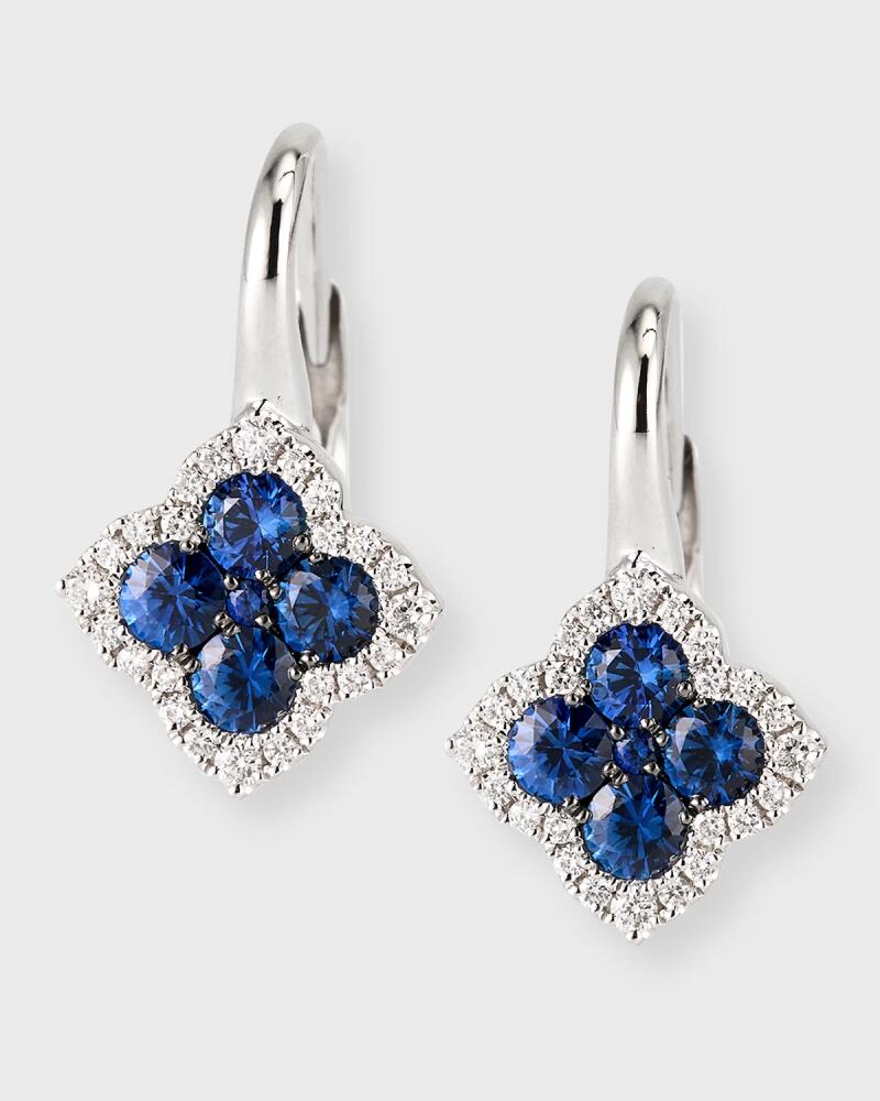 Frederic Sage 18K White Gold Diamond and Sapphire Flower Drop Earrings Cover