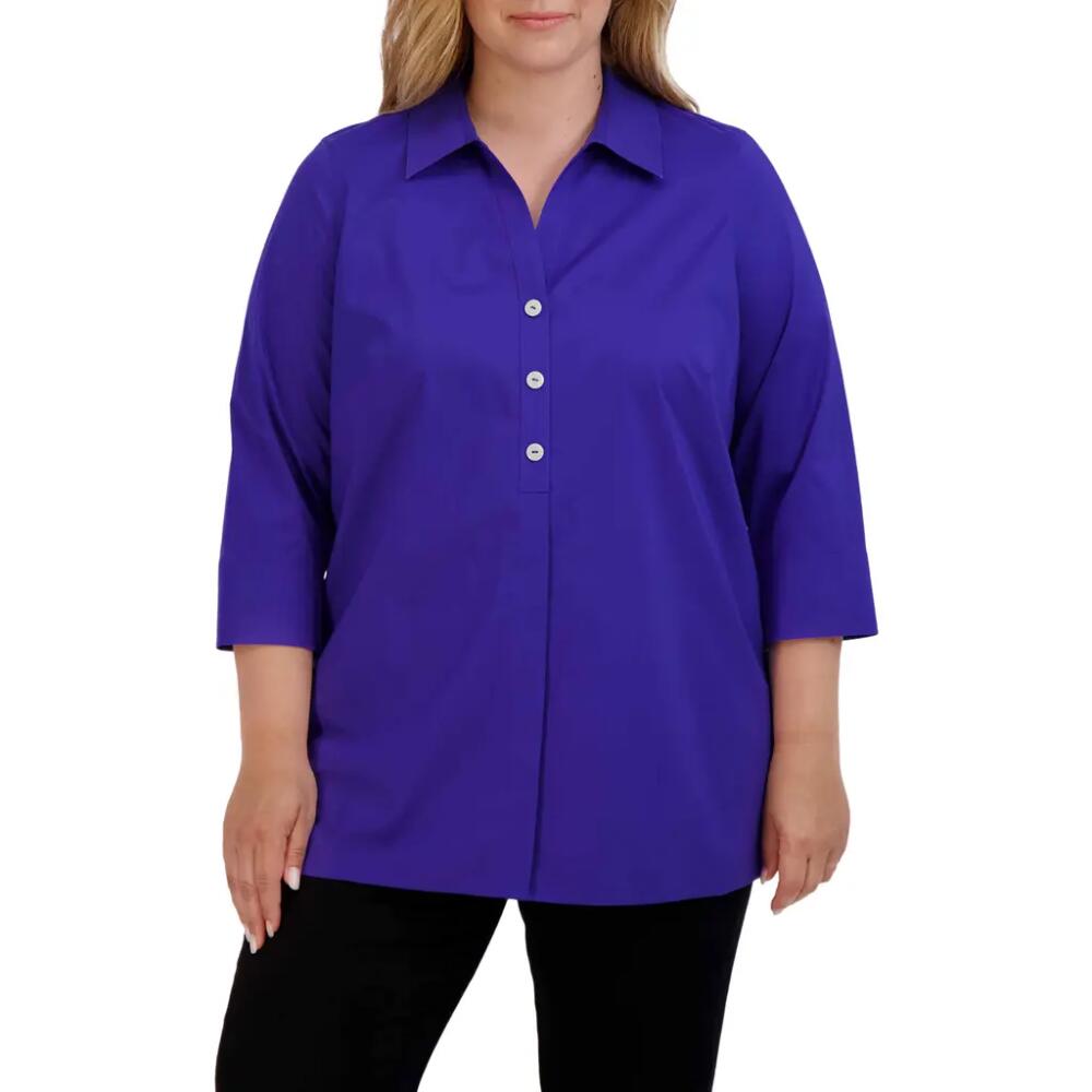 Foxcroft Pamela Non-Iron Stretch Tunic Blouse in Blue Iris Cover