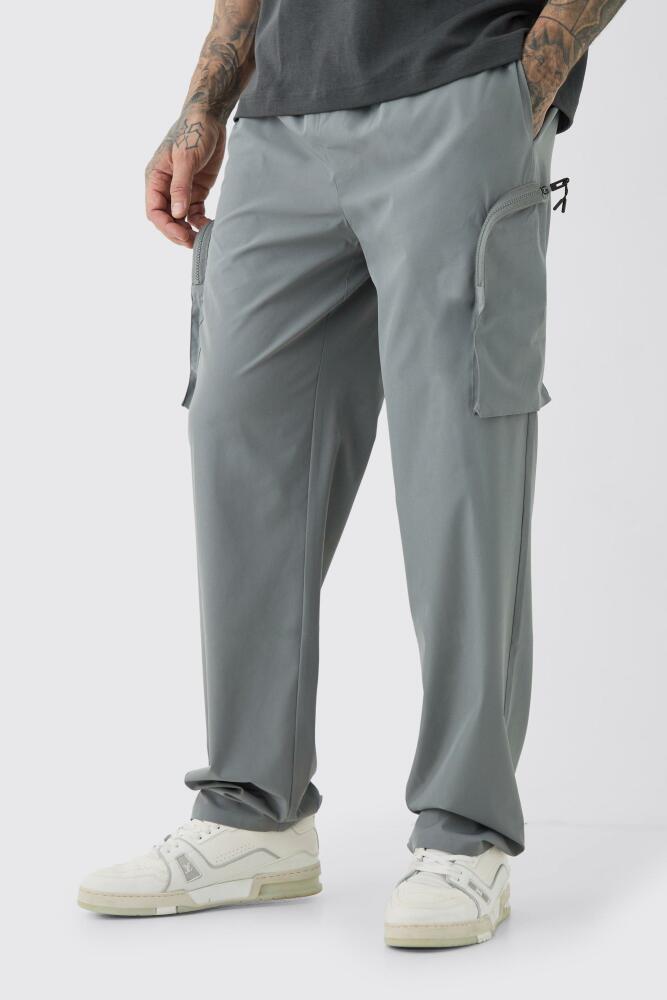 Mens Tall Technical Stretch Elasticated Waist Zip Cargo Pants - Grey Cover