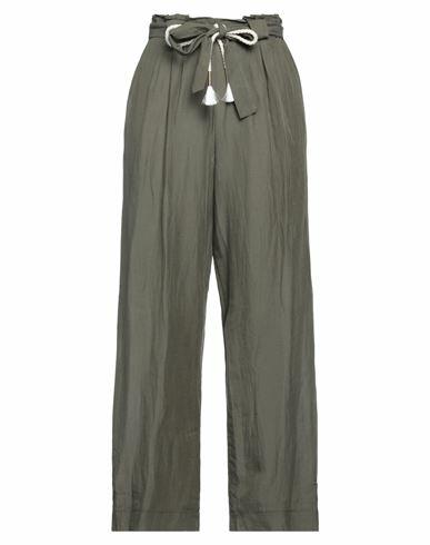 Mdm Mademoiselle Du Monde Woman Pants Military green Viscose, Linen Cover