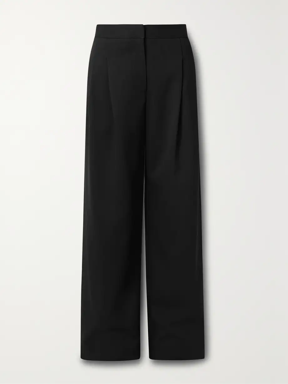 Carolina Herrera - Pleated Wool-blend Crepe Wide-leg Pants - Black Cover