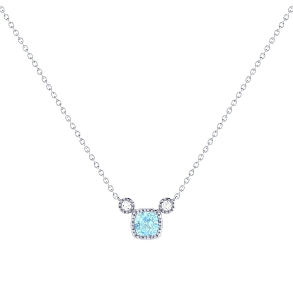 LuvMyJewelry Cushion Cut Aquamarine & Diamond 14K Gold Birthstone Necklace in White Gold Cover