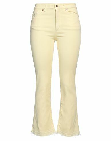 Avantgar Denim By European Culture Woman Pants Light yellow Cotton, Polyester, Elastane Cover