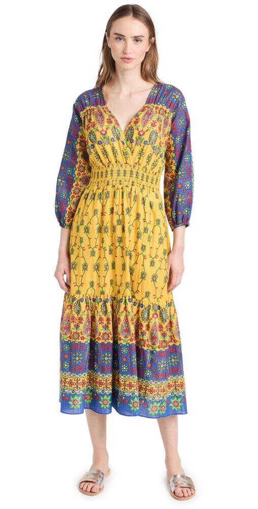 Shoshanna Dreamy Midi Dress Yellow Multi Cover