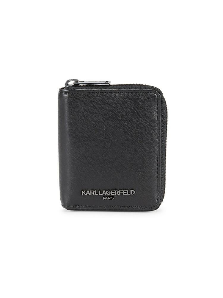 Karl Lagerfeld Paris Men's Leather Zip Around Wallet - Black Cover