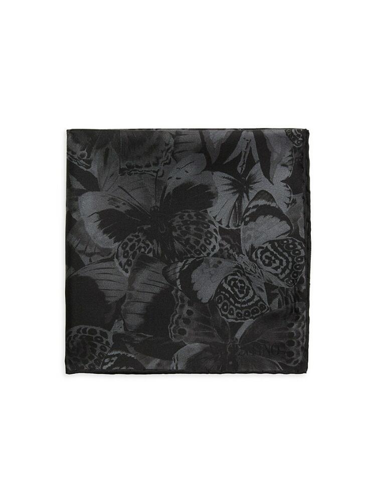 Valentino Garavani Men's Butterfly Print Silk Pocket Square - Nero Cover