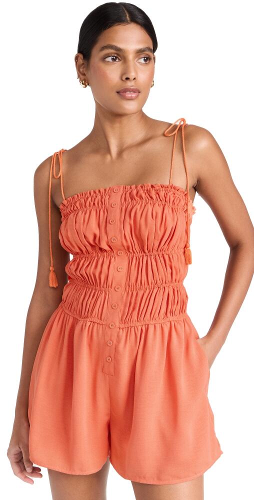 Lost + Wander Hibiscus Glow Romper Red Orange Cover