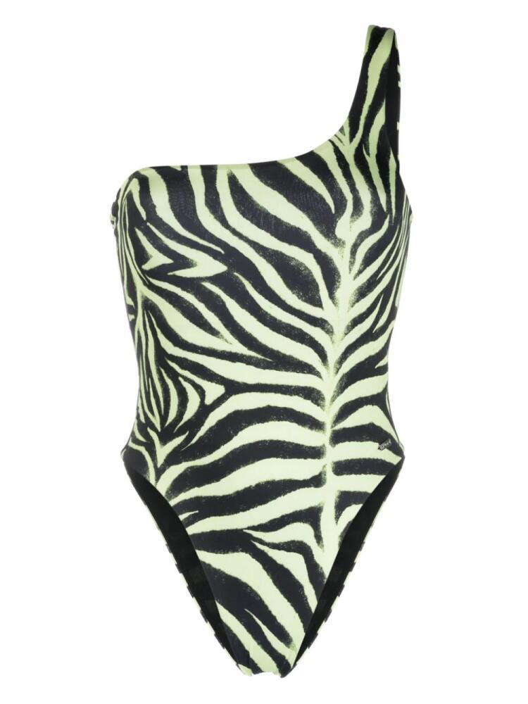 HUGO zebra-print one-shoulder swimsuit - Black Cover