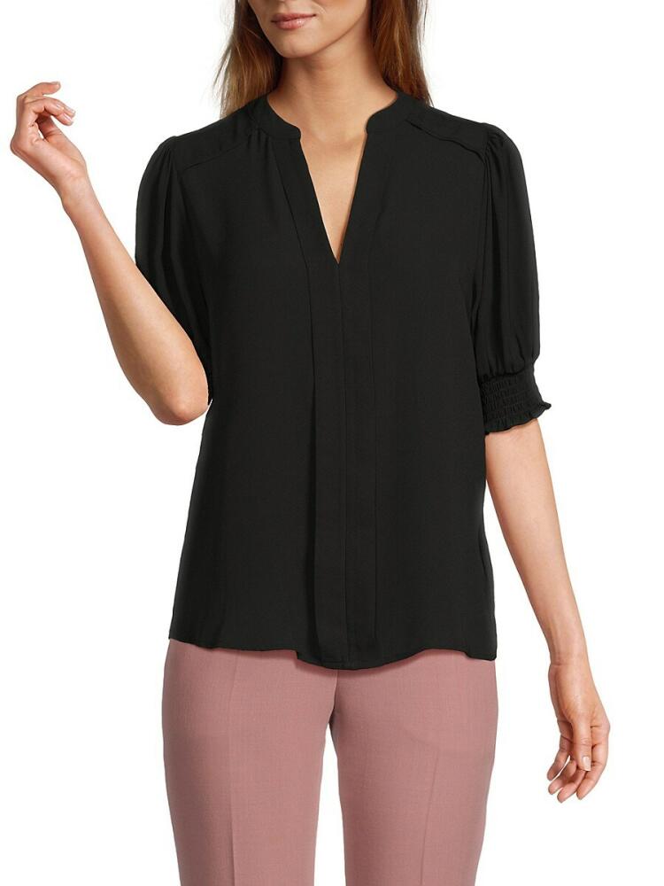 T Tahari Women's Split Neck Blouse - Black Cover