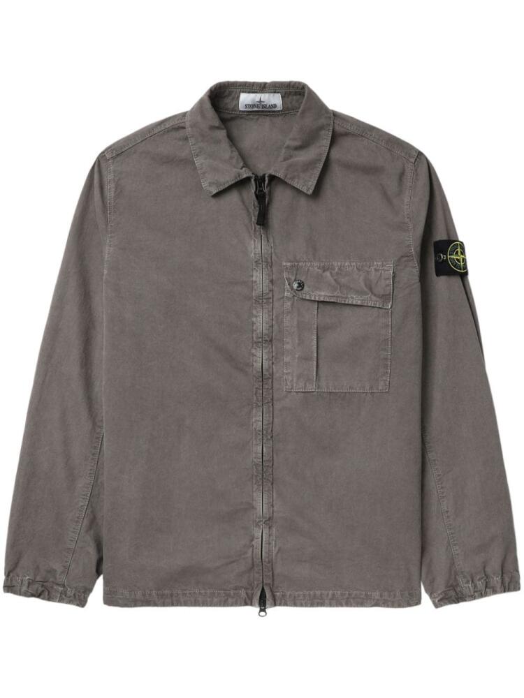 Stone Island Compass-badge organic-cotton overshirt - Brown Cover