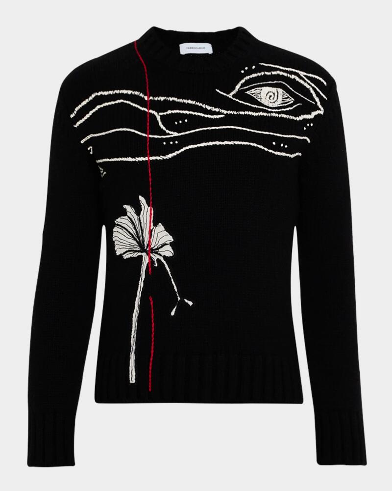 Ferragamo Men's Spirit Embroidered Wool Cashmere Sweater Cover