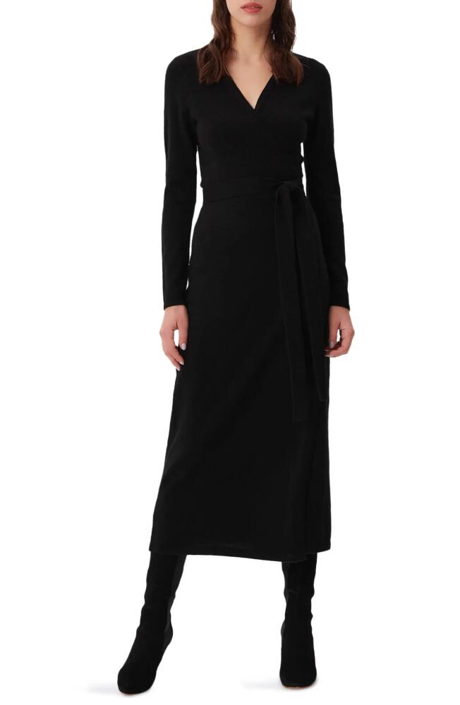 Diane von Furstenberg Astrid Long Sleeve Wool & Cashmere Wrap Sweater Dress in Black Cover