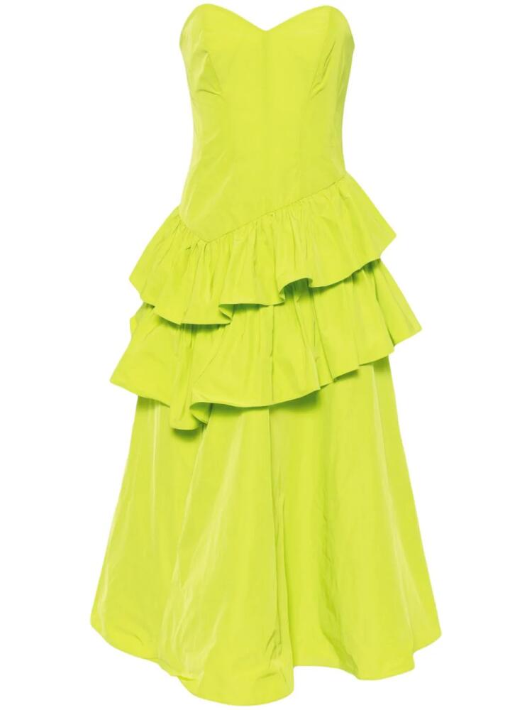 Marchesa Notte taffeta tiered midi dress - Green Cover