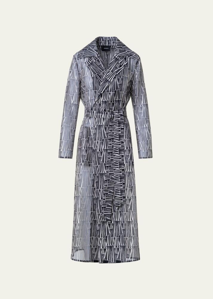 Akris Iman Silk Organza Trench Coat with Asagao Striped Embroidery Cover