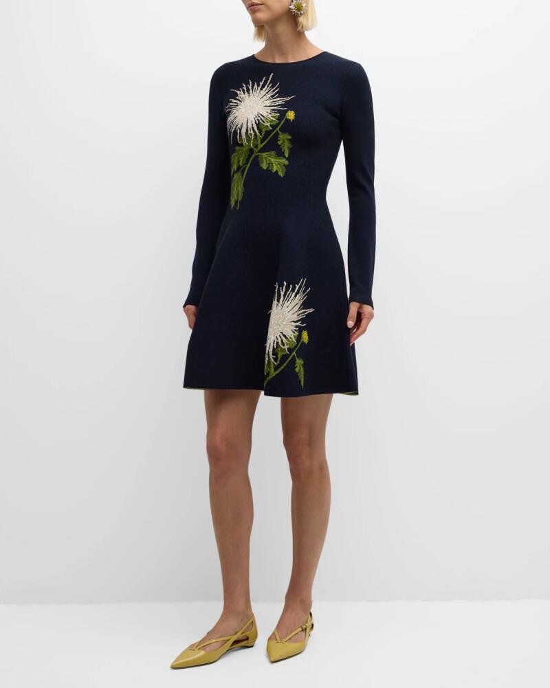 Oscar de la Renta Chrysanthemum Jacquard Fit Flare Knit Dress Cover