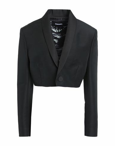 Dsquared2 Woman Blazer Black Virgin Wool, Polyester, Silk Cover