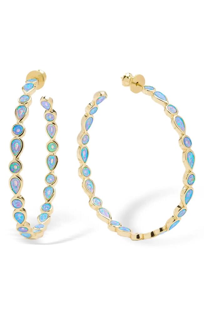 Melinda Maria Isla Imitation Opal Hoop Earrings in Blue Opal/Gold Cover