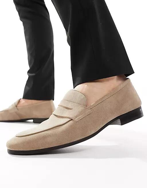 Walk London Capri Saddle Loafers in Taupe Suede-Neutral Cover