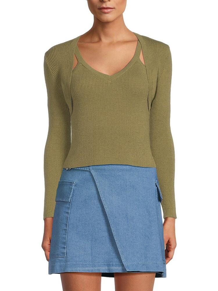 Lea & Viola Women's Ribbed Twofer Sweater - Dark Sage Green Cover