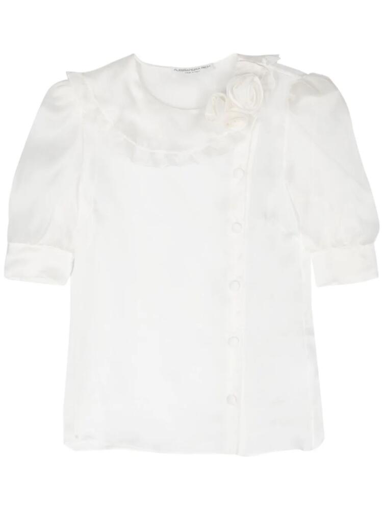 Alessandra Rich floral-appliqué silk blouse - White Cover