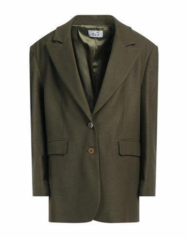 Niū Woman Blazer Military green Polyester, Viscose, Wool, Elastane Cover