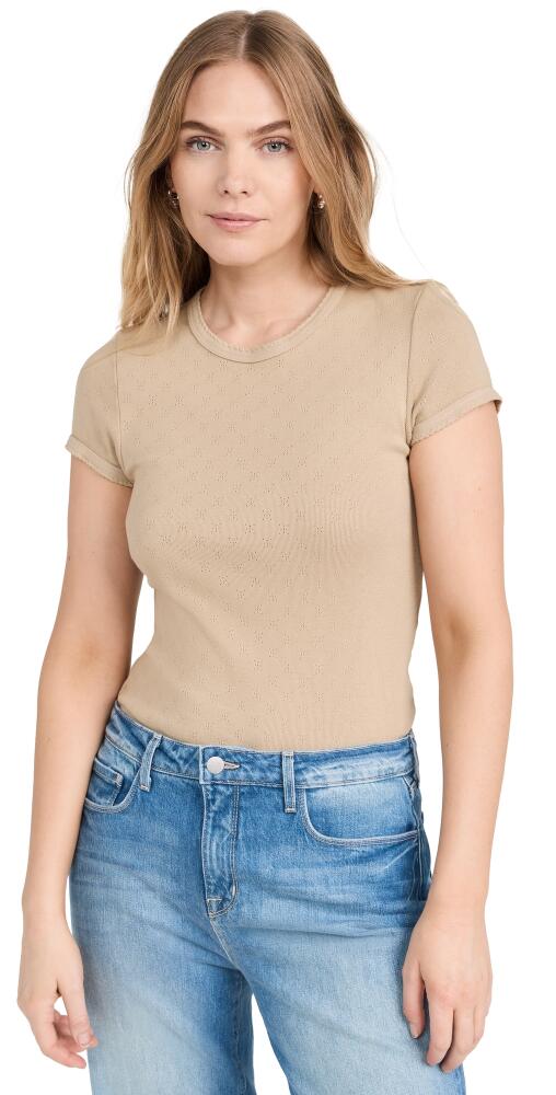 Enza Costa Scallop Edge Pointelle Cap Sleeve Tee Tan Cover